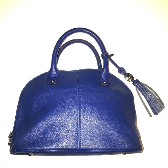 Tignanello Pebble Genuine Leather Navy Blue Bowling Bag Purse Handbag Retro/Y2K - Picture 1 of 15